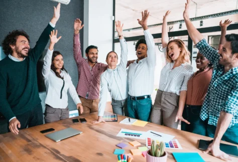 Employees showing high morale and collaboration